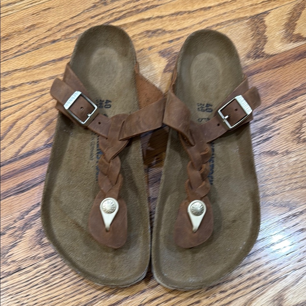 Brown Braided Leather Sandals